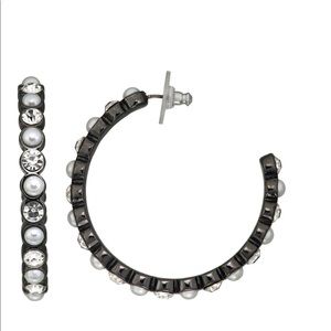 Simply Vera Vera Wang Crystal/Pearl Hoop Earrings
